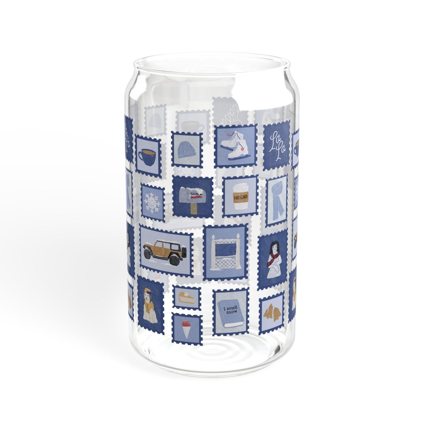 Winter Stamps Can Shaped Glass
