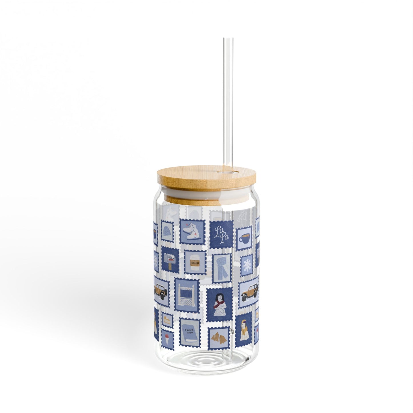 Winter Stamps Can Shaped Glass