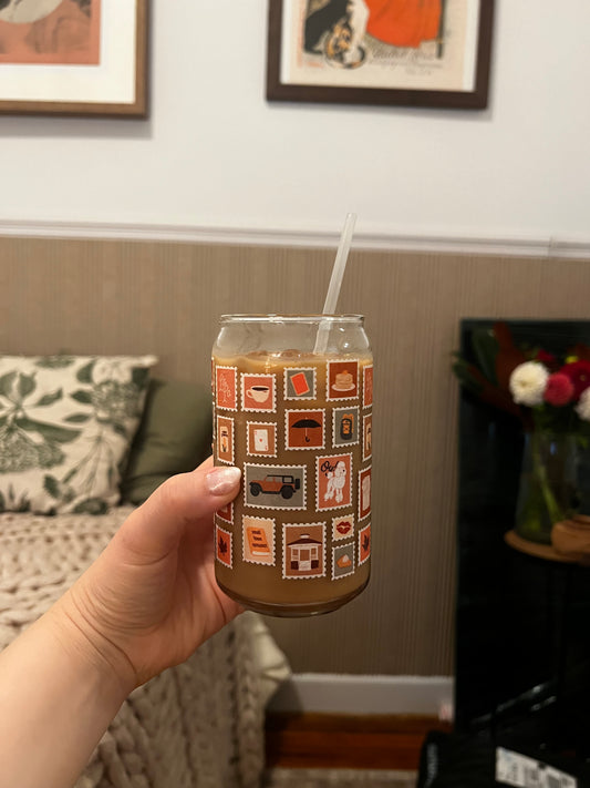 Autumn Stamps Can Shaped Glass