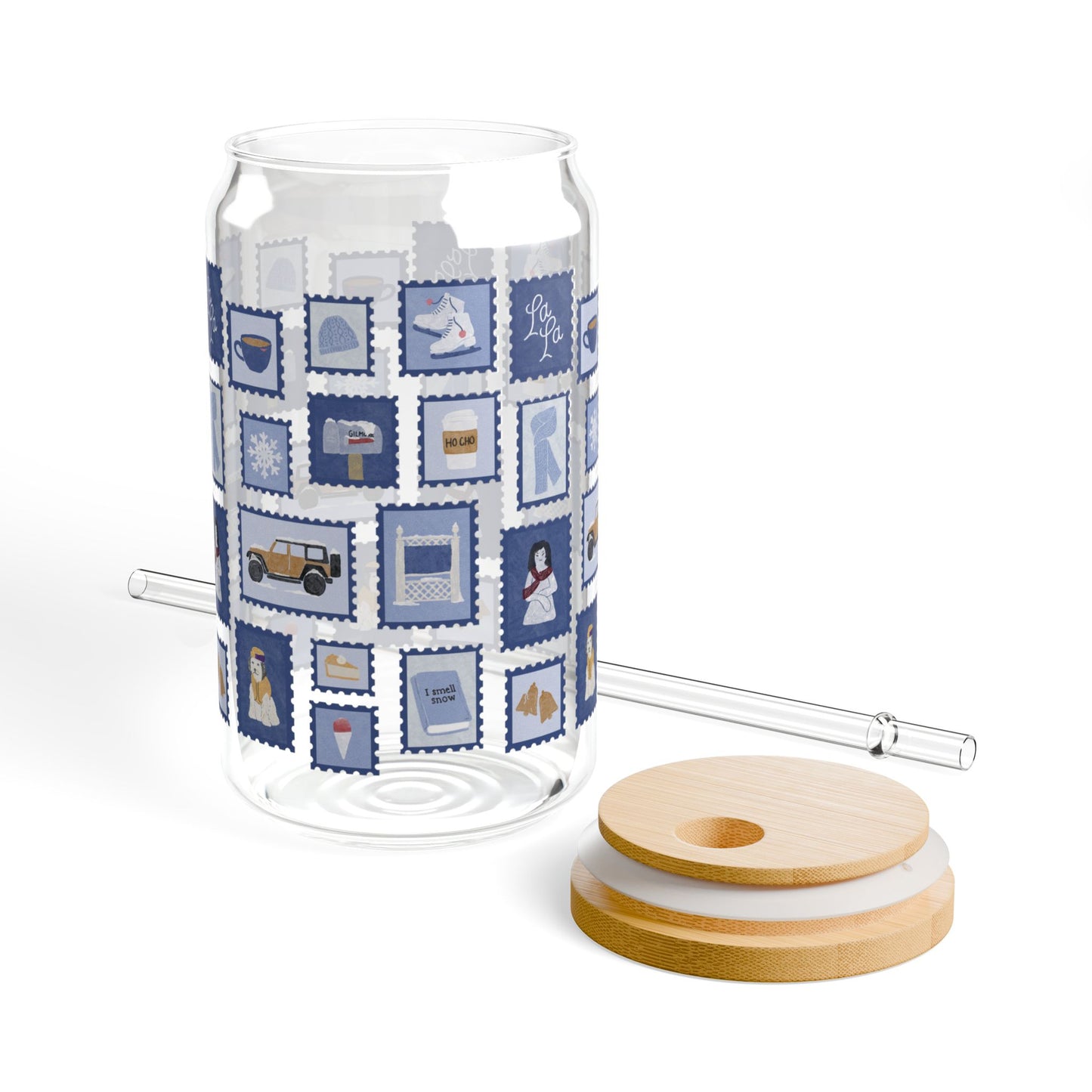 Winter Stamps Can Shaped Glass